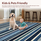 Ultra Soft Area Rug, Non Slip, Stain Resistant, Washable Area Rugs for Living Room, Bedroom, Raven & Dove Stripe Woven Rug, Versatile Entryway Floor Carpet(Blue)