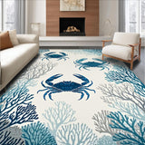 Ultra Soft Area Rug, Non Slip, Stain Resistant, Washable Area Rugs for Living Room, Bedroom, Seaside Crab Pattern Rug Modern Nautical Washable Floor Carpet(Blue)