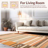 Ultra Soft Area Rug, Non Slip, Stain Resistant, Washable Area Rugs for Living Room, Bedroom, Cozy Monochrome Artful Design(Brown)
