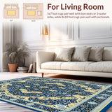 Ultra Soft Area Rug, Non Slip, Stain Resistant, Washable Area Rugs for Living Room, Bedroom, Refined Oriental Inspired with Elegant Blue and Beige(Blue)