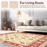 Ultra Soft Area Rug, Non Slip, Stain Resistant, Washable Area Rugs for Living Room, Bedroom, Vintage Style Area Beige & Red Runner Printed Design(Red)