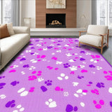 Ultra Soft Area Rug, Non Slip, Stain Resistant, Washable Area Rugs for Living Room, Bedroom, Whimsical Colorful Paw Print Aesthetic(Purple)