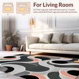 Ultra Soft Area Rug, Non Slip, Stain Resistant, Washable Area Rugs for Living Room, Bedroom, Trendy Textured Organic Form(Black)