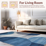 Ultra Soft Area Rug, Non Slip, Stain Resistant, Washable Area Rugs for Living Room, Bedroom, Artistic Subtle Circular Motif(Blue)