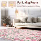 Ultra Soft Area Rug, Non Slip, Stain Resistant, Washable Area Rugs for Living Room, Bedroom, Delicate Vintage Blossom Arrangement(Pink)