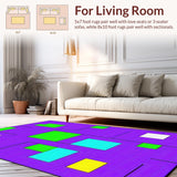 Ultra Soft Area Rug, Non Slip, Stain Resistant, Washable Area Rugs for Living Room, Bedroom, Vibrant Educational Tiled Design(Purple)