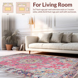 Ultra Soft Area Rug, Non Slip, Stain Resistant, Washable Area Rugs for Living Room, Bedroom, Charming Vintage Floral Motif(Pink)
