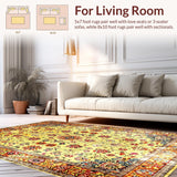 Ultra Soft Area Rug, Non Slip, Stain Resistant, Washable Area Rugs for Living Room, Bedroom, Contemporary Bright Floral Delight(Gold)
