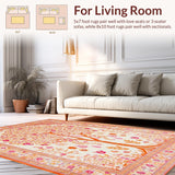 Ultra Soft Area Rug, Non Slip, Stain Resistant, Washable Area Rugs for Living Room, Bedroom, Vibrant Floral Tree Motif(White)