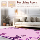 Ultra Soft Area Rug, Non Slip, Stain Resistant, Washable Area Rugs for Living Room, Bedroom, Bright Cheerful Butterfly Fantasy(Pink)