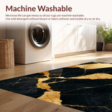 Ultra Soft Area Rug, Non Slip, Stain Resistant, Washable Area Rugs for Living Room, Bedroom, Modern Abstract Black Gold Living Room Carpet(Black)