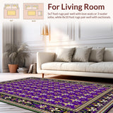 Ultra Soft Area Rug, Non Slip, Stain Resistant, Washable Area Rugs for Living Room, Bedroom, Vibrant Fleur-De-Lis Carnival Motif(Purple)