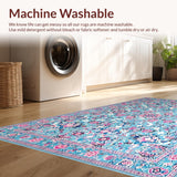 Ultra Soft Area Rug, Non Slip, Stain Resistant, Washable Area Rugs for Living Room, Bedroom, Vibrant Pastel Floral Motif(Blue)