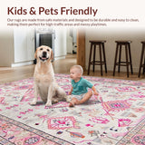 Ultra Soft Area Rug, Non Slip, Stain Resistant, Washable Area Rugs for Living Room, Bedroom, Chic Ethnic Floral Arrangement(Pink)