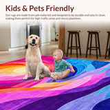 Ultra Soft Area Rug, Non Slip, Stain Resistant, Washable Area Rugs for Living Room, Bedroom, Playful Rainbow Swirl Aesthetic(Orange)