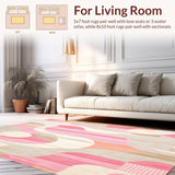Ultra Soft Area Rug, Non Slip, Stain Resistant, Washable Area Rugs for Living Room, Bedroom, Minimalist Pink Beige Bath Groovy Retro Swirl(Pink)