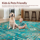 Ultra Soft Area Rug, Non Slip, Stain Resistant, Washable Area Rugs for Living Room, Bedroom, Rustic Vibrant Tribal Aesthetic(Blue)