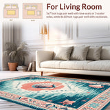 Ultra Soft Area Rug, Non Slip, Stain Resistant, Washable Area Rugs for Living Room, Bedroom, Teal Toned Beachy Charm(Blue)