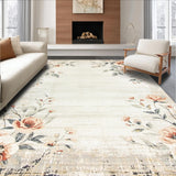 Ultra Soft Area Rug, Non Slip, Stain Resistant, Washable Area Rugs for Living Room, Bedroom, Rustic Charm Farmhouse Style Floral Distressed Traditional Motif(Beige)