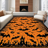 Ultra Soft Area Rug, Non Slip, Stain Resistant, Washable Area Rugs for Living Room, Bedroom, Unique Seasonal Bat Illustration(Orange)