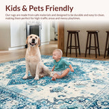 Ultra Soft Area Rug, Non Slip, Stain Resistant, Washable Area Rugs for Living Room, Bedroom, Luxurious Teal Trellis Aesthetic(Blue)