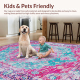 Ultra Soft Area Rug, Non Slip, Stain Resistant, Washable Area Rugs for Living Room, Bedroom, Luxurious Vintage Textured Elements(Pink)