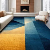 Ultra Soft Area Rug, Non Slip, Stain Resistant, Washable Area Rugs for Living Room, Bedroom, Modern Horizon Rug with Dynamic Blue Gold Spectrum and Linear Geometric Motifs(Blue)