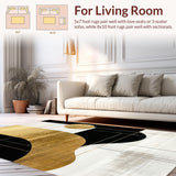 Ultra Soft Area Rug, Non Slip, Stain Resistant, Washable Area Rugs for Living Room, Bedroom, Chic Abstract Gold and Black Shapes(Gold)