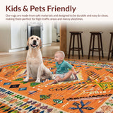 Ultra Soft Area Rug, Non Slip, Stain Resistant, Washable Area Rugs for Living Room, Bedroom, Bold Oceanic Wave Motif(Orange)