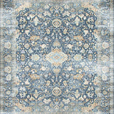 Ultra Soft Area Rug, Non Slip, Stain Resistant, Washable Area Rugs for Living Room, Bedroom, Elegant Gray Damask Motif(Blue)
