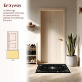 Ultra Soft Area Rug, Non Slip, Stain Resistant, Washable Area Rugs for Living Room, Bedroom, Sleek Astro-Inspired Geometric Elements(Black)