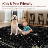Ultra Soft Area Rug, Non Slip, Stain Resistant, Washable Area Rugs for Living Room, Bedroom, Sleek Astro-Inspired Geometric Elements(Black)