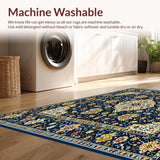 Ultra Soft Area Rug, Non Slip, Stain Resistant, Washable Area Rugs for Living Room, Bedroom, Symmetrical Floral with Smoke & Beige(Blue)