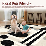 Ultra Soft Area Rug, Non Slip, Stain Resistant, Washable Area Rugs for Living Room, Bedroom, Modern Abstract Area with Bold Black Stripes and Beige Geometric Shapes(Beige)