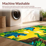 Ultra Soft Area Rug, Non Slip, Stain Resistant, Washable Area Rugs for Living Room, Bedroom, Safari Adventure Dino Playfield(Yellow)