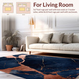 Ultra Soft Area Rug, Non Slip, Stain Resistant, Washable Area Rugs for Living Room, Bedroom, Navy Blue Marble Nursery Rug with Gold Accents(Blue)