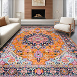 Ultra Soft Area Rug, Non Slip, Stain Resistant, Washable Area Rugs for Living Room, Bedroom, Cozy Warm Orange Tiled Motif(Orange)