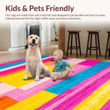 Ultra Soft Area Rug, Non Slip, Stain Resistant, Washable Area Rugs for Living Room, Bedroom, Playful Colorful Stripe Motif(Pink)