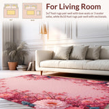 Ultra Soft Area Rug, Non Slip, Stain Resistant, Washable Area Rugs for Living Room, Bedroom, Elegant Floral Non-Slip Bathroom Decor(Pink)
