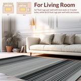 Ultra Soft Area Rug, Non Slip, Stain Resistant, Washable Area Rugs for Living Room, Bedroom, Stylish Neutral Toned Stripes(Black)