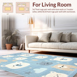 Ultra Soft Area Rug, Non Slip, Stain Resistant, Washable Area Rugs for Living Room, Bedroom, Serene Pastel Cartoon Imagery(Blue)
