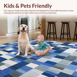 Ultra Soft Area Rug, Non Slip, Stain Resistant, Washable Area Rugs for Living Room, Bedroom, Stylish Patchwork Blue Grey Mosaic(Blue)