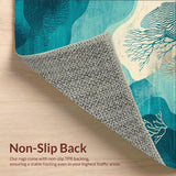 Azure Teal Beige Coastal Reef Ocean Indoor Reversible Area(Blue)