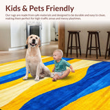 Ultra Soft Area Rug, Non Slip, Stain Resistant, Washable Area Rugs for Living Room, Bedroom, Lively Eclectic Circular Elements(Yellow)
