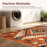 Ultra Soft Area Rug, Non Slip, Stain Resistant, Washable Area Rugs for Living Room, Bedroom, Vibrant Southwestern Rustic Aesthetic(Red)