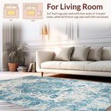 Ultra Soft Area Rug, Non Slip, Stain Resistant, Washable Area Rugs for Living Room, Bedroom, Whimsical Light Blue Curved Patterns(Blue)