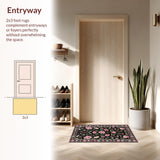 Ultra Soft Area Rug, Non Slip, Stain Resistant, Washable Area Rugs for Living Room, Bedroom, Enchanting Floral Insect Motif(Black)