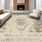Ultra Soft Area Rug, Non Slip, Stain Resistant, Washable Area Rugs for Living Room, Bedroom, Cozy Distressed Ethnic Print(Beige)