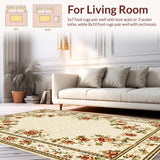 Ultra Soft Area Rug, Non Slip, Stain Resistant, Washable Area Rugs for Living Room, Bedroom, Neutral Floral Large Yoga Space Non-Slip Carpet(Beige)
