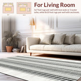 Ultra Soft Area Rug, Non Slip, Stain Resistant, Washable Area Rugs for Living Room, Bedroom, Ebony & Snow Woven Rug, Striped Accent Carpet, Geometric Floor Covering(Black)